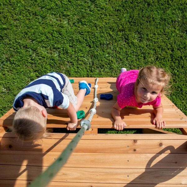 Backyard Discovery Mount Mckinley Cedar Wood Swing Set with Wave Slide, Play Deck, Double Rock Wall, Rope Ladder, Web Swing, Belt Swings, Toy Telescope, Steering Wheel, Sandbox Area, Outdoor Playset