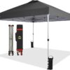 CROWN SHADES 10×10 Pop Up Canopy – Beach Tent with One Push Setup – Easy Outdoor Sun Shade for Events, Parties, Camping – Gazebo with STO-N-Go Cover Bag, Silver Coated Top, White