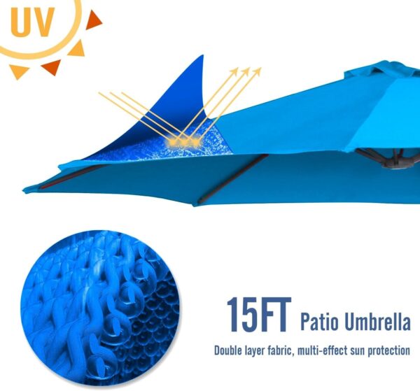 147490fb886446e99c3bce1c0d2e81eb 15ft Patio Umbrella with Solar Lights, Large Double Umbrella Outdoor, Rectangle 180”x106” Umbrellas with 156 PCS LED Lights and Crank Handle for Backyard Deck Pool Shade in Black(1.9′′ Pole)