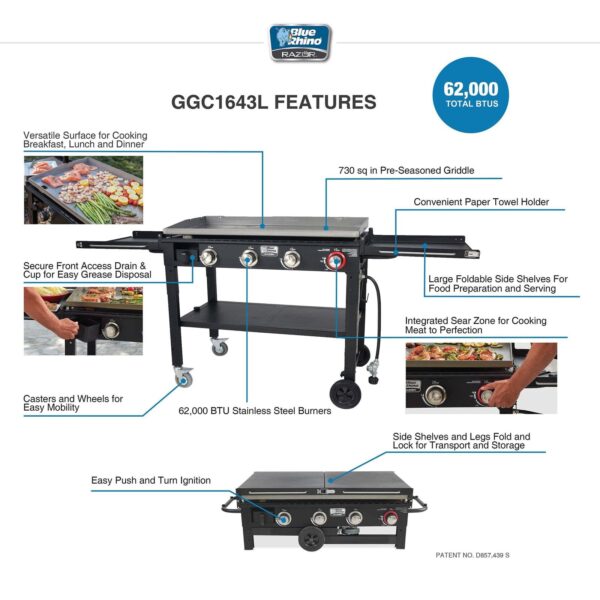 Blue Rhino Razor 4-Burner Liquid Propane Flat Top Grill
