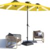 15ft Patio Umbrella with Solar Lights, Large Double Umbrella Outdoor, Rectangle 180”x106” Umbrellas with 156 PCS LED Lights and Crank Handle for Backyard Deck Pool Shade in Black(1.9′′ Pole)