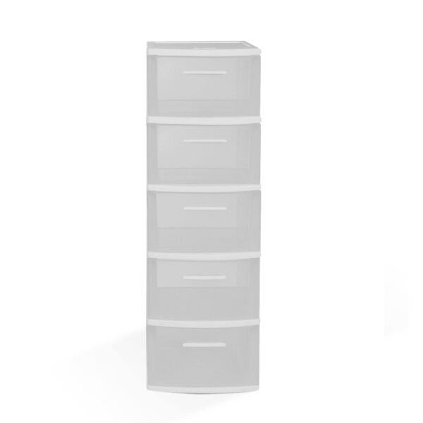 5-Drawer Plastic Storage Unit with Clear Drawers in White (2 Pack)