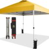 CROWN SHADES 10×10 Pop Up Canopy – Beach Tent with One Push Setup – Easy Outdoor Sun Shade for Events, Parties, Camping – Gazebo with STO-N-Go Cover Bag, Silver Coated Top, White