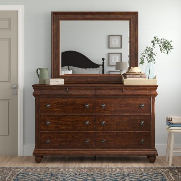 8 Drawer 64” W Double Dresser With Mirror