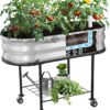 Raised Garden Bed with Legs and Wheels, Self-Watering Planter Box, Wicking Bed, Galvanized Metal Elevated Raised Bed Cart with Drainage Hole and Liner for Indoor Outdoor Gardening