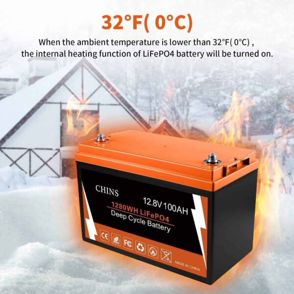 CHINS Bluetooth LiFePO4 Smart 12V 100AH Lithium Iron Battery Low Temperature Charging Mobile Phone APP