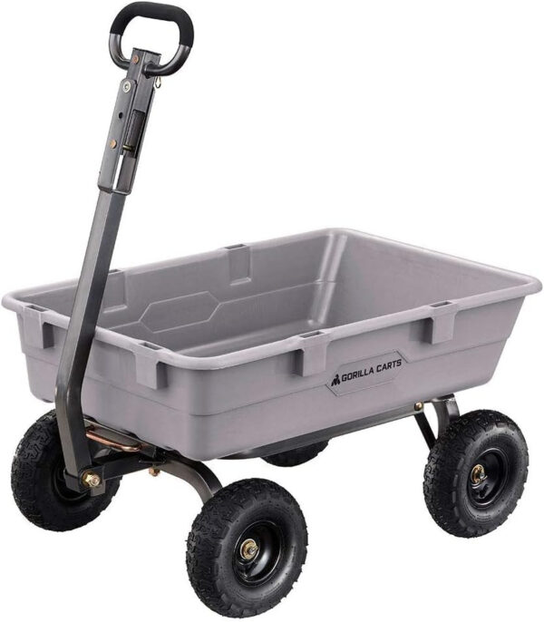 1587721388d84881a3a27920891c22b7 Heavy Duty Poly Utility Dump Wagon Garden Cart w/Pneumatic Tires, 6 Cu Ft – 1200 lb Capacity Outdoor Wheelbarrow for Yard, Landscaping & Gardening, Lawn Tractor or ATV Towable-Gorilla Carts
