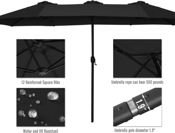 159c0b2b95de46a5b881394143fcbc0e 15ft Patio Umbrella with Solar Lights, Large Double Umbrella Outdoor, Rectangle 180”x106” Umbrellas with 156 PCS LED Lights and Crank Handle for Backyard Deck Pool Shade in Black(1.9′′ Pole)