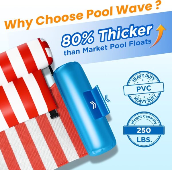 Pool Wave Pool Floats Chairs Adult, 2 Packs Heavy Duty Inflatable Swimming Pool Lounges, Fabric Floating Hammock, Kids Blow Up Pool Noodles, Lake Raft Floaties, Fun Summer Outdoor Water Party Game