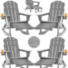 Folding Adirondack Rocking Chair,4-in-1 Multifunctional Patio Chair with Retractable Ottoman, Outdoor Chair Wood Texture, Lawn Chair for Porch, Backyard, Pool(Grey)