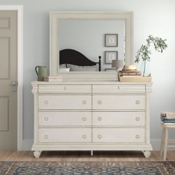 8 Drawer 64” W Double Dresser With Mirror