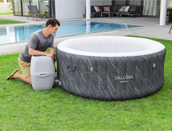 Bestway SaluSpa Fiji AirJet Large Round 2 to 4 Person Inflatable Hot Tub Portable Outdoor Spa with 120 AirJets and EnergySense Cover, Grey