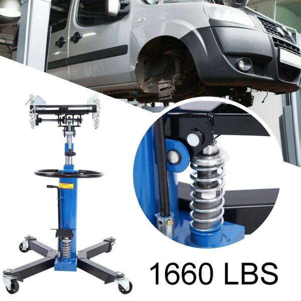 169b1ca39cac42bc80f9485373492a85 1660 Pounds Hydraulic Car Transmission Jack Vertical Lift with 360° Swivel Wheel Pedal ,Blue,33′′-70′′(0.75Ton)