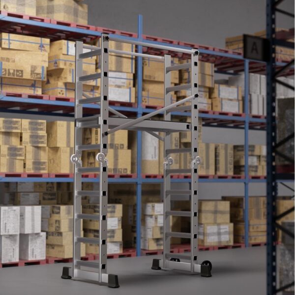 169c14206e0d4ef79ce46935e4ec4c11 Foldable Scaffolding Ladder, Multipurpose Rolling Work Platform, Scaffold Tower, Ladder Stool Bench, Adjustable Platform, 330 Lbs Duty Rate