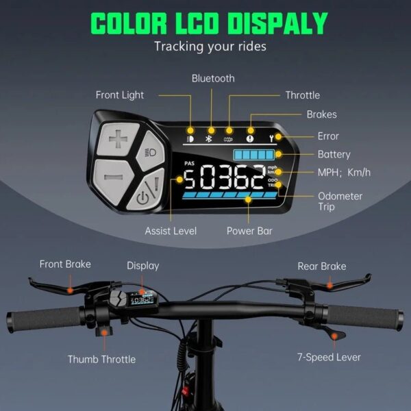Buddy Pro 750W Foldable Electric Bike, 20′′ Fat Tire, 48V 13Ah Battery, Dual Suspension, LCD Display, Black