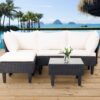 Patio Furniture Set 4 Pieces Outdoor Rattan Chair Wicker Sofa Garden Conversation Bistro Sets for Yard (Brown)