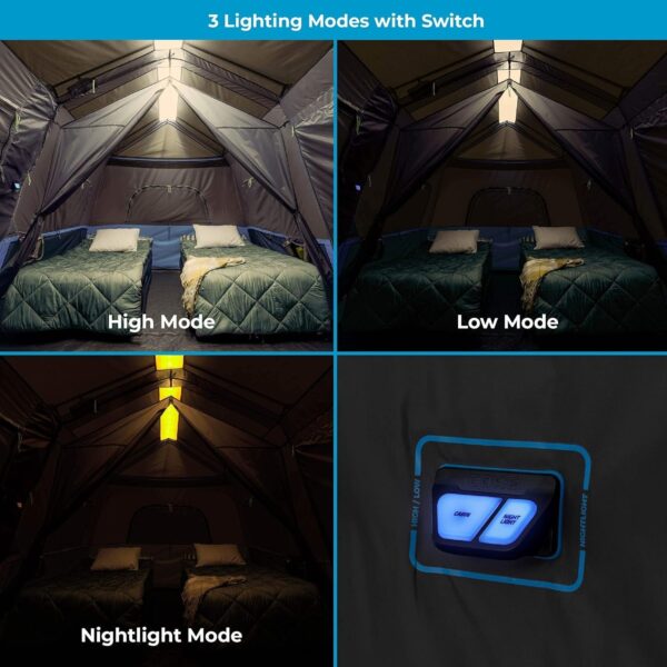 CORE Instant Cabin Tents with LED Lights | 6 Person / 9 Person / 12 Person Family Multi Room Lighted Pop Up Tents for Camping | Included Storage Pockets for Camping Accessories