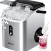 Nugget Ice Maker Countertop with Handle, Ready in 6 Mins, 34lbs Per Day, Removable Top Cover, Auto-Cleaning, Portable Sonic Ice Maker with Basket and Scoop, for Home/Party/RV/Camping (Black)