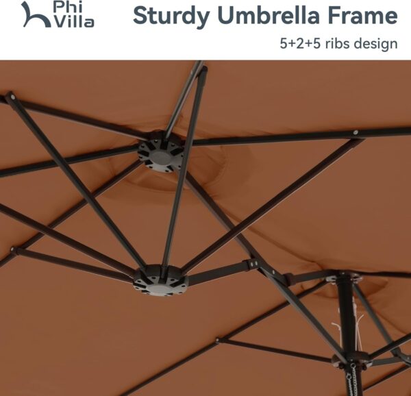 176cdd8bdfa44ba1a151dc2e5670be0f 15ft Patio Umbrella Double-Sided Outdoor Market Extra Large Umbrella with Crank, Umbrella Base Included (Dark Red)