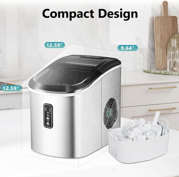 Nugget Ice Maker Countertop with Handle, Ready in 6 Mins, 34lbs Per Day, Removable Top Cover, Auto-Cleaning, Portable Sonic Ice Maker with Basket and Scoop, for Home/Party/RV/Camping (Black)