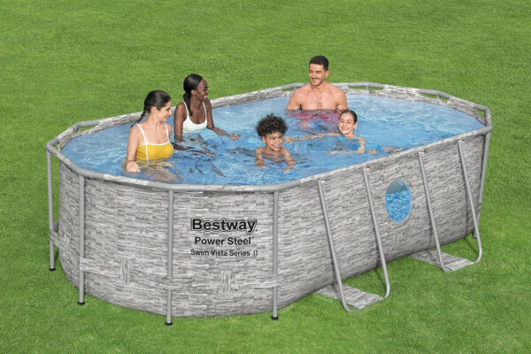 Bestway Oval Above Ground Pool Set (10′ x 6’7′′ x 33′′)| Includes Filter Pump & ChemConnect Dispenser