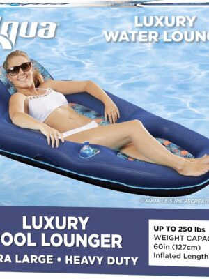 Aqua Luxury Water Lounge, X-Large, Inflatable Pool Float with Headrest, Backrest & Footrest, Palm Beach Flamingo