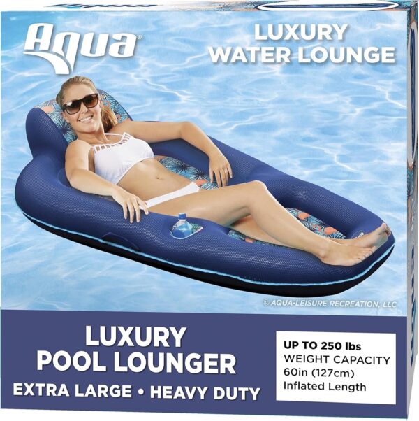 17df2fd32f8e4bbba940db184a3a89fd Aqua Luxury Water Lounge, X-Large, Inflatable Pool Float with Headrest, Backrest & Footrest, Palm Beach Flamingo