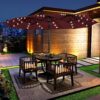 15 ft Large Patio Umbrella with Solar Lights Double-Sided Outdoor Rectangle Market Umbrellas with 36 LED Lights/Base Included/Easy Crank for Patio Garden Yard Pool Lawn, Brown