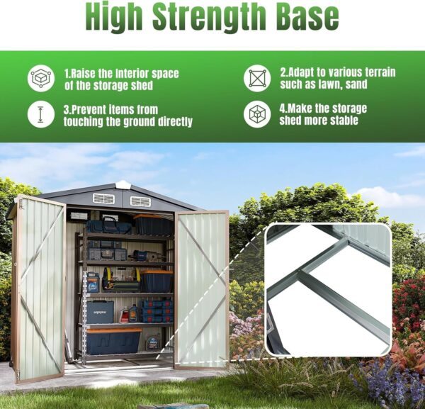 1865592e8c3d457ab1b4ca94e6e5a8a9 Aoxun 6.2×4 FT Shed Outdoor Storage Shed Metal Garden Shed with Lockable Doors & Slooping Roof Tool Shed Bike Shed for Backyard, Patio, Poolside (Brown)