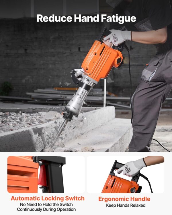 Demolition Jack Hammer, 1350 BPM Concrete Breaker 6pcs Chisels Bit Chipping with Case, 2200W Electric Jackhammer Heavy Duty, Black