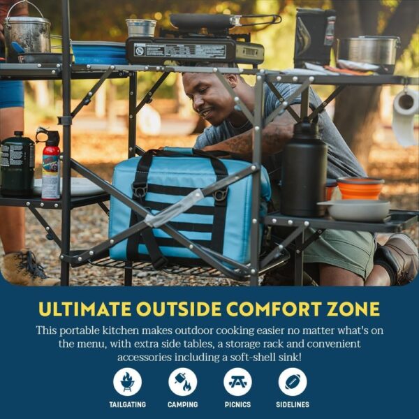 18eaffbd60874180bfc114dc06d6f793 GCI OUTDOOR Master Cook Station | Portable Folding Kitchen Table with Soft Shell Sink, Heat Resistant Tabletop & Telescoping Lanter Pole, Perfect for Camping Trips