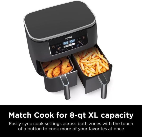 18f571b284814b0697cda8bb45c4eded DZ401 Foodi 10 Quart 6-in-1 DualZone XL 2-Basket Air Fryer with 2 Independent Frying Baskets, Match Cook & Smart Finish to Roast, Broil, Dehydrate for Quick, Easy Family-Sized Meals, Grey