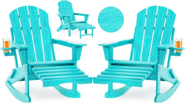1909d499ca81451ebf8bca670e0dd7ab Folding Adirondack Rocking Chair,4-in-1 Multifunctional Patio Chair with Retractable Ottoman, Outdoor Chair Wood Texture, Lawn Chair for Porch, Backyard, Pool(Grey)