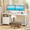 Furologee Computer Desk with Drawer and Power Outlets, 47′′ Office Desk with 2 Monitor Stands and Fabric File Cabinet, Writing Gaming Table with Shelves and 2 Hooks for Home Office, Rustic Brown