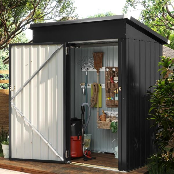 1a37b7e934e14b4c8c41f0f689338178 Aoxun 6.2×4 FT Shed Outdoor Storage Shed Metal Garden Shed with Lockable Doors & Slooping Roof Tool Shed Bike Shed for Backyard, Patio, Poolside (Brown)