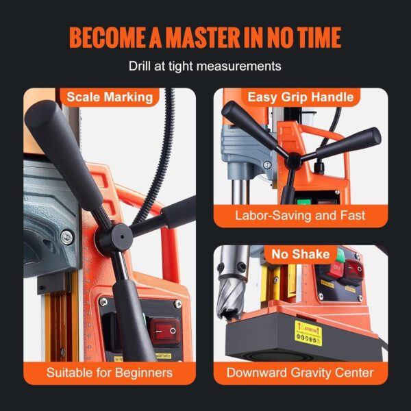 Mag Drill Press, 1550W 2′′ Boring Diameter, 2922lbf Power Magnetic Drill, 500 PRM, 10-Speed, Electric Drilling Machine for Metal Surface, Industrial and Home Improvement