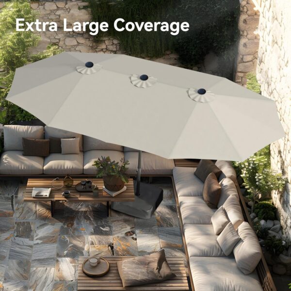 1a78cdc1e10543649fe40a71a06f5f93 15ft Patio Umbrella Double-Sided Outdoor Market Extra Large Umbrella with Crank, Umbrella Base Included (Dark Red)