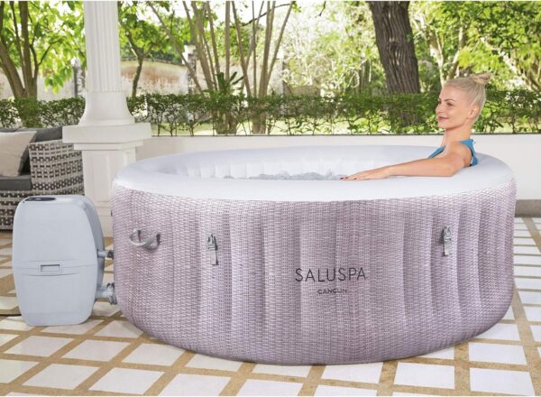 Bestway SaluSpa Fiji AirJet Large Round 2 to 4 Person Inflatable Hot Tub Portable Outdoor Spa with 120 AirJets and EnergySense Cover, Grey