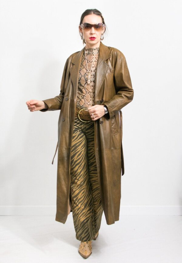 Brown leather trench