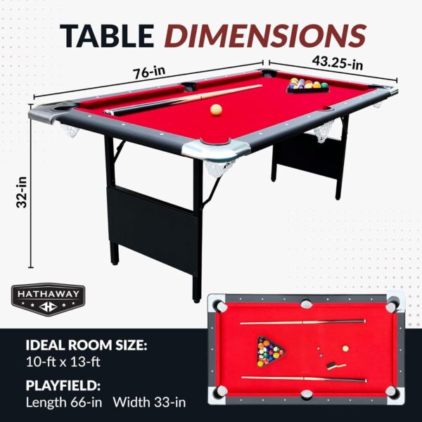 1aa1c1c0be784f4cbe7b6ced2ed55353 Hathaway Fairmont 6 Ft Portable Pool Table, Adults Folding Billiards Tables for Game Room with Easy Foldable Storage, Includes Full Set of Billiard Balls, Cues, Chalk & Brush