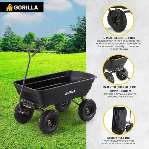 1aa79089cca84a5a8a4de79d202876e3 Heavy Duty Poly Utility Dump Wagon Garden Cart w/Pneumatic Tires, 6 Cu Ft – 1200 lb Capacity Outdoor Wheelbarrow for Yard, Landscaping & Gardening, Lawn Tractor or ATV Towable-Gorilla Carts