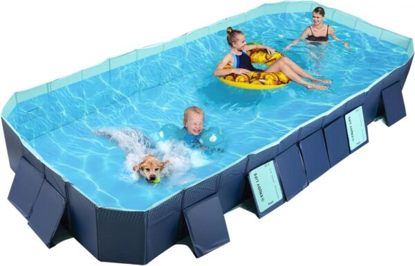 Foldable Non-Inflatable Kids’ and Adults’ Outdoor Swimming Pool – Hard Plastic Shell, Kid Pool for Backyard Dog Pools (158′′ x 76′′ x 20′′)