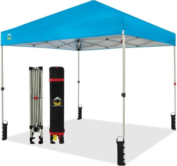 CROWN SHADES 10×10 Pop Up Canopy – Beach Tent with One Push Setup – Easy Outdoor Sun Shade for Events, Parties, Camping – Gazebo with STO-N-Go Cover Bag, Silver Coated Top, White