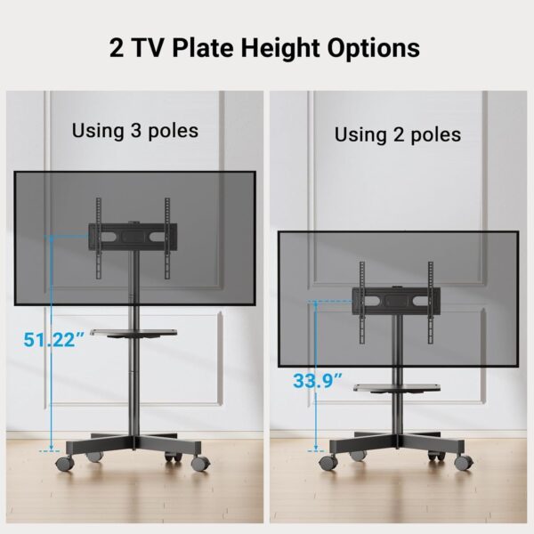 Mobile TV Stand for 23-60 Inch LCD LED Flat/Curved Panel Screen TVs, Tilt TV Cart Holds up to 88Lbs Portable Stand with Laptop Shelf Rolling Floor Max VESA 400x400mm (PSTVMC06)