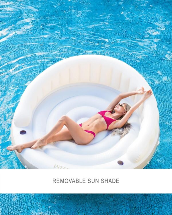 1b738119b1be422a9d02c7b82dca724b INTEX 58292EP Canopy Island Inflatable Pool Float: Comfortable Lounge Surface – Built-In Cup Holders – Detachable Sunshade – 440lb Max Weight Capacity – 78.5′′ x 59′′