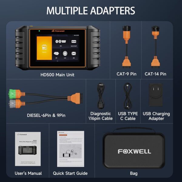 HD500 Heavy Duty Truck Scanner with DPF Regen/Injector Cutoff/Limit Setting, Full System Diesel Diagnostic Scan Tool for Cummins, Detroit, Caterpillar, Paccar, Hino & More Pickup Semi Trucks