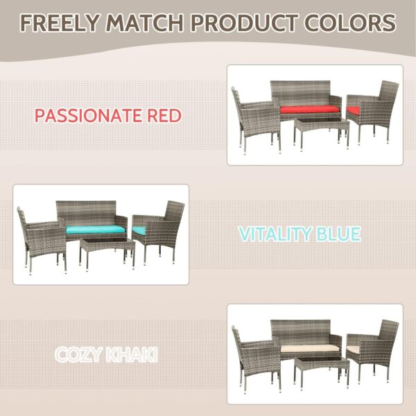 Patio Furniture Set 4 Pieces Outdoor Rattan Chair Wicker Sofa Garden Conversation Bistro Sets for Yard (Brown)