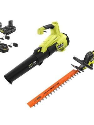 ONE+ HP 18V Brushless 110 MPH 350 CFM Cordless Leaf Blower and 22 in. Hedge Trimmer with (2) Batteries and (2) Chargers
