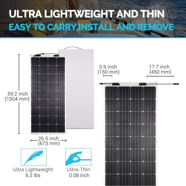 1c126d43b4484b019b82b4dc1e50d828 160 Watt 12 Volt Extremely Flexible Monocrystalline Solar Panel – Ultra Lightweight, Ultra Thin, Up to 248 Degree Arc, for RV, Boats, Roofs, Uneven Surfaces