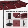 15 ft Large Patio Umbrella with Solar Lights Double-Sided Outdoor Rectangle Market Umbrellas with 36 LED Lights/Base Included/Easy Crank for Patio Garden Yard Pool Lawn, Brown